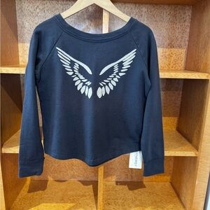 SYNERGY 100% Organic Cotton French Terry - Wings Embroidery Charcoal -Small -NWT